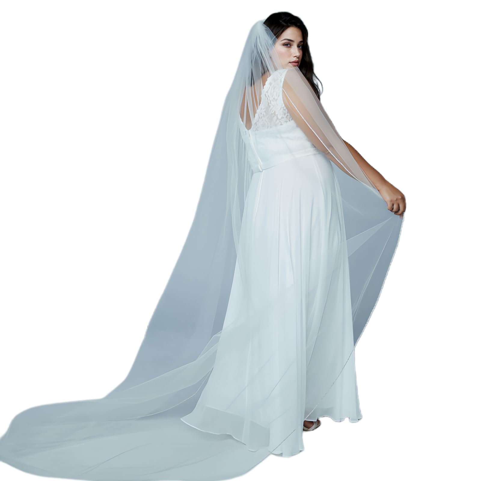 GAODESIWedding Veil Pearls and Crystals Beaded Edge 1 Tier Fingertip Length Bridal Veil