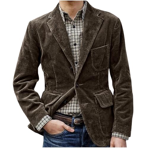 Men's Corduroy Blazer Suit Jacket Single Breasted Vintage Casual Sport Coats with Multi Pockets
