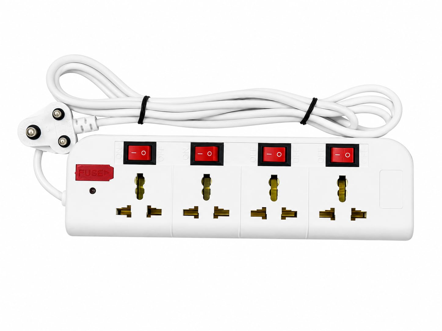 4-Socket Extension Board with Individual Switches and Fuse, White | Universal Sockets, Surge Protection Fuse, Individual On/Off Switch, Indicator Light, Long Cord-image-15