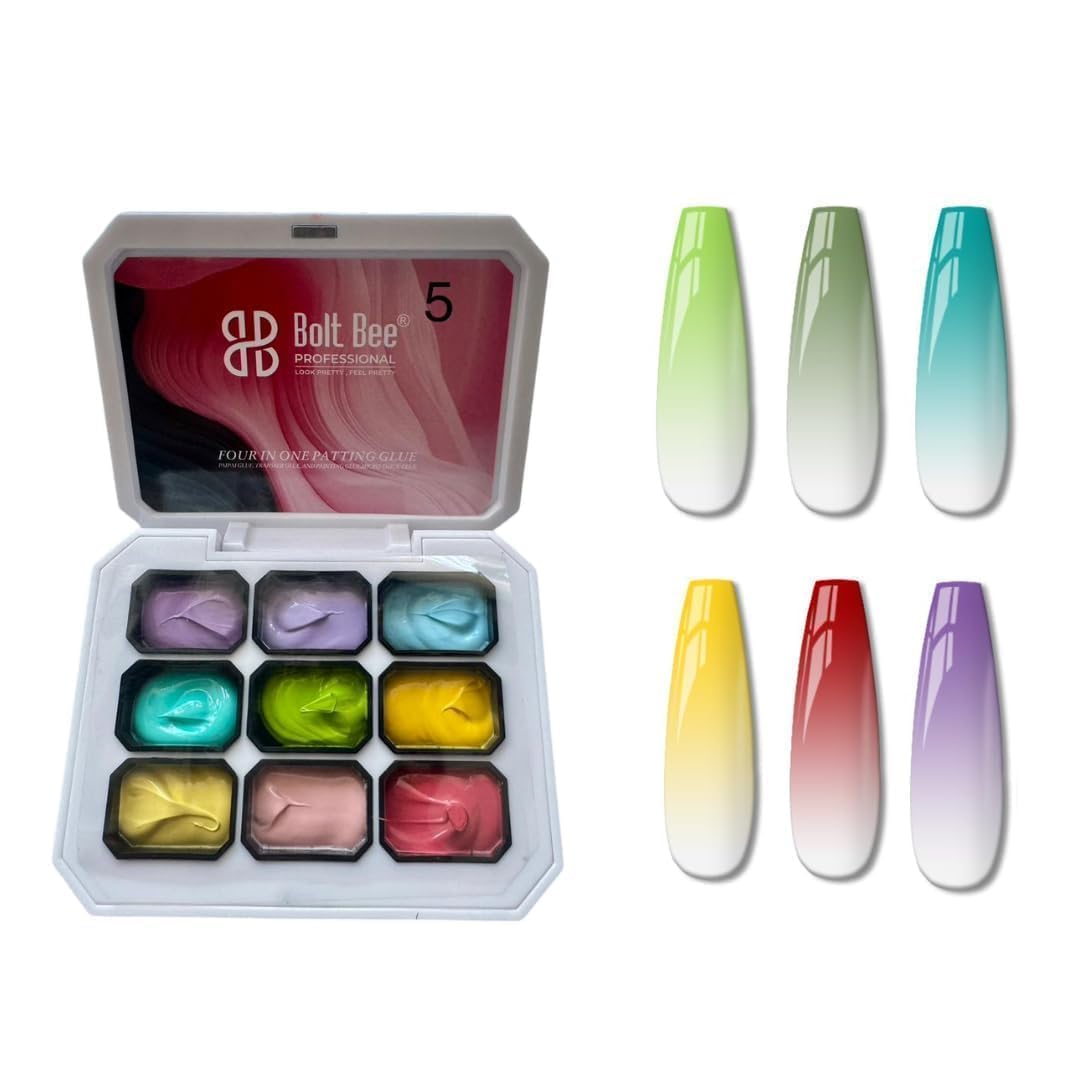 Bolt Bee 9-Color Patting Nail Kit with UV LED Soak-Off Polish, Ombre Gradient Sponge, Blooming Nail Art Colors, Salon Quality Manicure Set for DIY Beginners & Professionals (Patting Gel No 5)-image-8