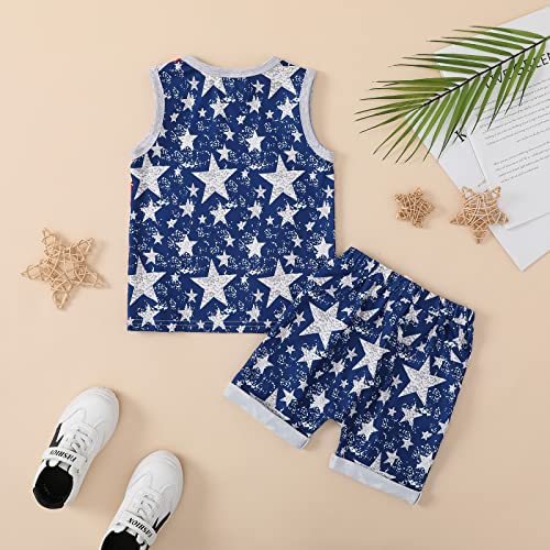 Image of Noubeau 4th of July Toddler Boys Outfits American Flag Tank Tops Patriotic T-Shirts Tees Star Pocket Drawstring Shorts