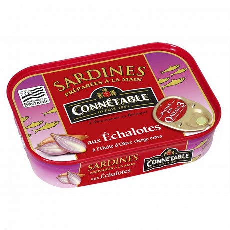 Connectable - Sardinas con aceite de oliva y chalotes de Bretaña, 135 g, 4 unidades