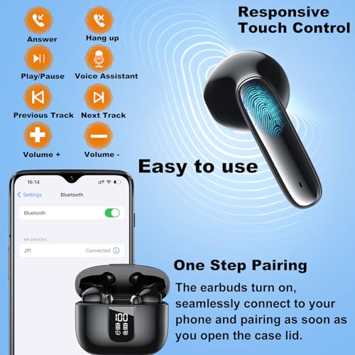 Image of Wireless Earbuds Bluetooth 5.4 In Ear Buds 6 Mic ENC Noise Cancelling Clear Calls, Deep Bass HiFi Stereo Sound Earphones 35H Playtime LED Power Display IPX7 Waterproof Headphones for Android iOS Black