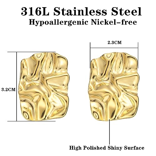 Geometric Rectangle Gold Stud Earrings Irregular Hammered Chunky Statement Square Earrings for Women Trendy4