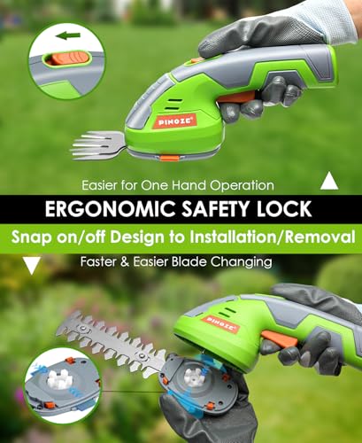 Pinoze Cordless Grass Shear & Hedge Trimmer - 2 In 1 Handheld 7.2V Small Electric Bush Trimmer, 2.0Ah Rechargeable Battery Powered Shrub Trimmers Grass Cutter For Garden, Yard, Lawn Care - Grey/Green - 5