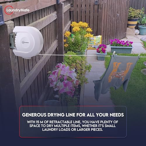 Laundry Mate Retractable Washing Line – 15M Clothes Line Heavy Duty | Durable PVC with Single Cable | Extendable Wall-Mounted Washing Line for Indoor & Outdoor Use - Image 6