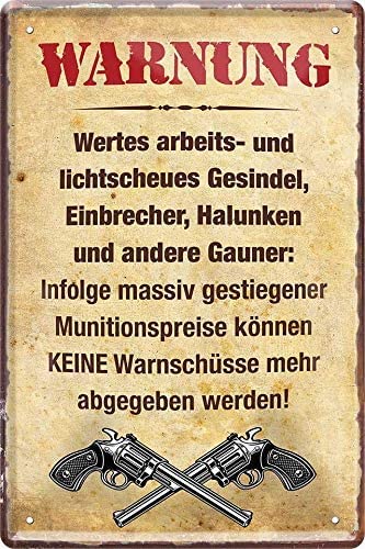 DekoDrom Blechschild 20x30 Cm – Warnschild „Achtung Wer Plündert Wird Erschossen“, Retro-Design