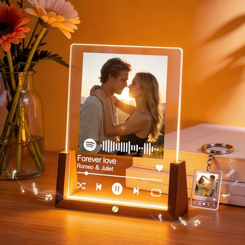 SHPUODDA Spotify Plaque Custom Music Plaque Light Up Picture Frame Custom Picture Frames for Anniversary Birthday Mothers Day Personalized Gifts for Girlfriend Boyfriend Women Men Couple (A)
