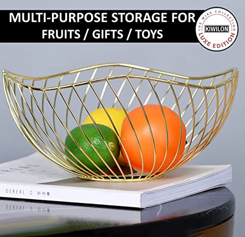 Image of Rose Gold Fruit Basket for Dining Table | Electroplated Iron Wire Basket for Fruits, Vegetables & Snacks | Decorative Storage Bowl for Kitchen Counter & Home Decor