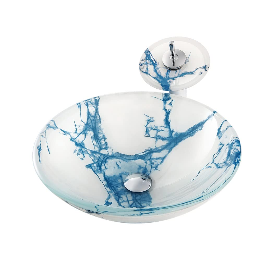 SAMCIOI Bathroom Countertop Vanity Sink Bathroom Vessel Vanity Sink Tempered Glass Washing Art Basin Bowl Bathroom Vanity Vessel Sink