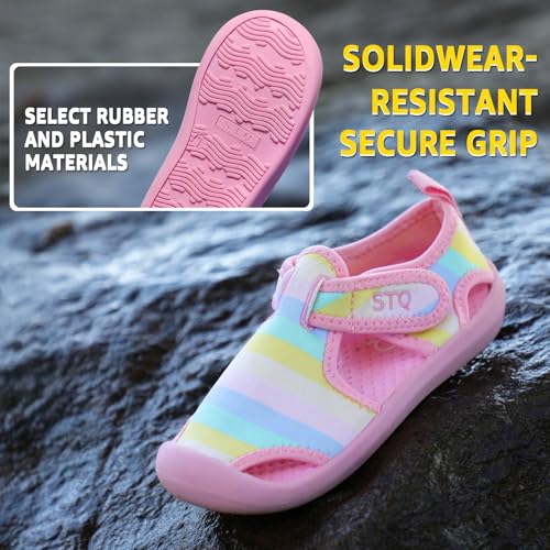 STQ STQ Girls Water Shoes – Quick Dry Pink Rainbow Beach Sandals for Toddlers