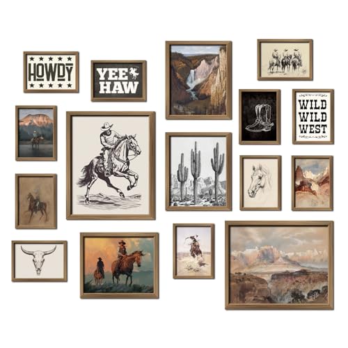 ANERZA 16 PCS Framed Western Wall Art Decor,...