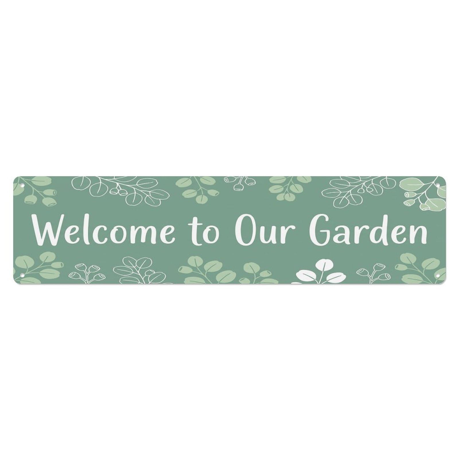 Vintage Welcome to Our Garden Eucalyptus Metal Tin Sign