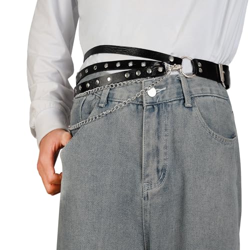 Eigso Punk Leather Belts for Women O-Rings Chains Goth Rock Garters Strap for Woman Waist Chain Belt Adjustable4