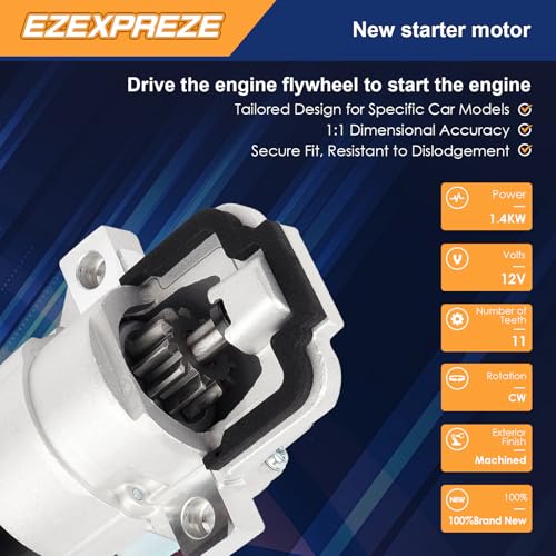 Image of Ezexpreze Starter Motor Compatible with Ford Explorer 13-15, Escape 13-17, Fusion 12-16, Focus 11-16, Edge 13-18, Taurus 13-16 & Lincoln MKZ 13-16, MKC 15-16, MKT, 2.0L 2.3L 2.5L, 12V 1.4KW 11T CW