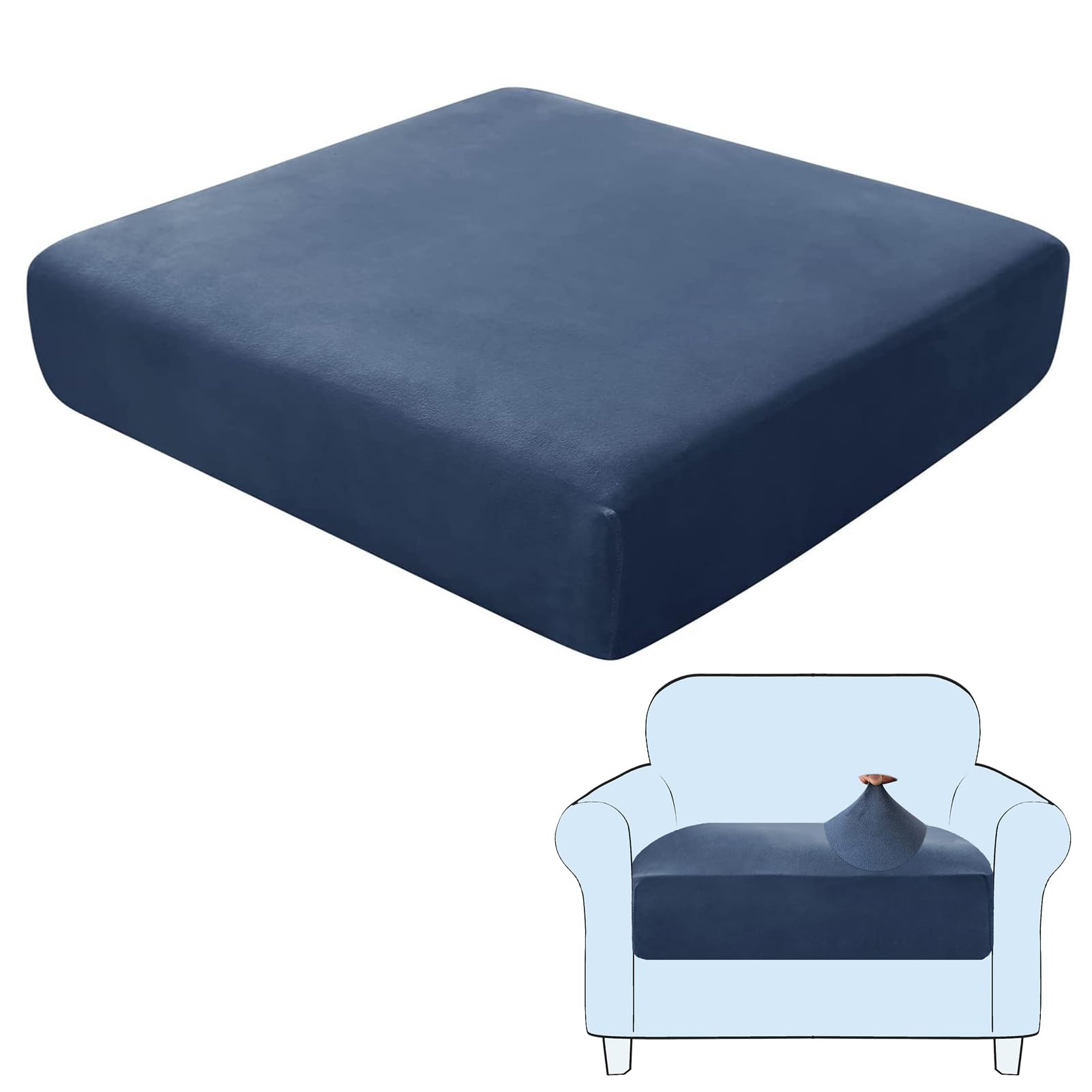 SHUOJIA Sofa Seat Cushion Covers, Stretch Velvet Sofa Cover, Non-Slip Couch Cushion Covers Replacement for Individual Cushion,with Elastic Fabric,Machine Washable (Navy Blue,Large-1-Seater)
