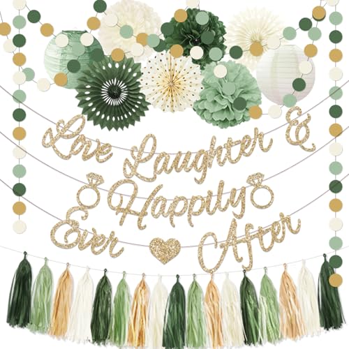 Bridal Shower Decorations,Sage GreenBridal Shower Decorations Includes Love Laughter Happily Ever After Decorations Paper Flower Ball for Wedding Bachelorette Party Decorations