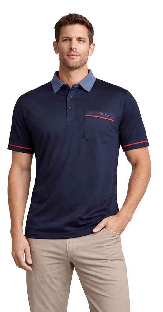 Gabicci - Plain Polo Shirt with Contrasting Collar and Piping (Large, Navy)