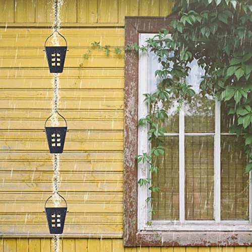 Square Rain Chain, Black Rain Chains for Gutters 10 FT, Adjustable Rain Catcher Chain with Bell for Eaves Drainage, Rain Gutter Chain Downspout,Black(12 Cups ) - Image 6