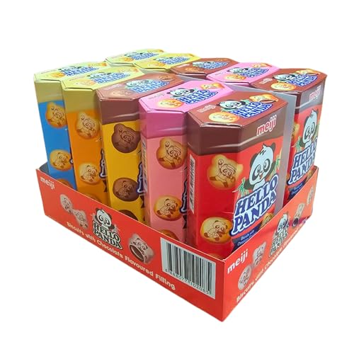 Meiji Hello Panda Assorted 50g x 10 - Fun Filled Chocolate Cream Biscuits Snack Pack Japanese Biscuits Sweet Treats for Kids & Adults