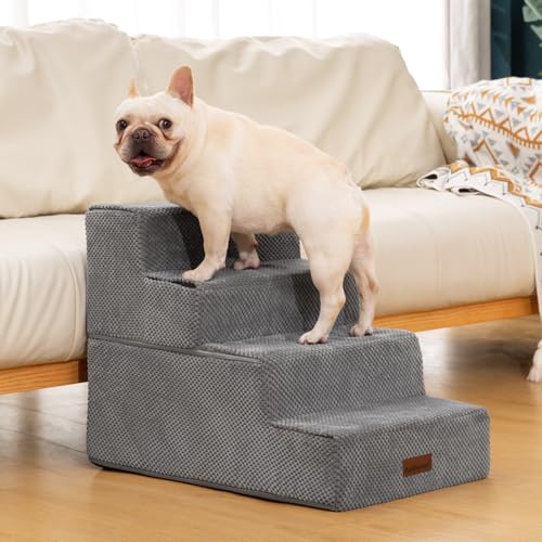 Image of Aodisman Dog Steps for Bed & Couch,18.5 inch H 4-Step Pet Stairs for Small Dogs | High-Support Anti-Slip Dog Ramp, Easy-to-Climb Steps for Doggies, Older Cats,Short-Legged Dogs to Get on and off Beds,Grey