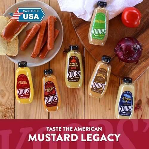 Image of Koops' Dusseldorf & Arizona Heat Mustard - German-Style Bratwurst Mustard, Sweet and Spicy Mustard, Gluten-Free, Kosher, Made in USA, From Quality Mustard Seeds - 12 Oz, Pack of 2
