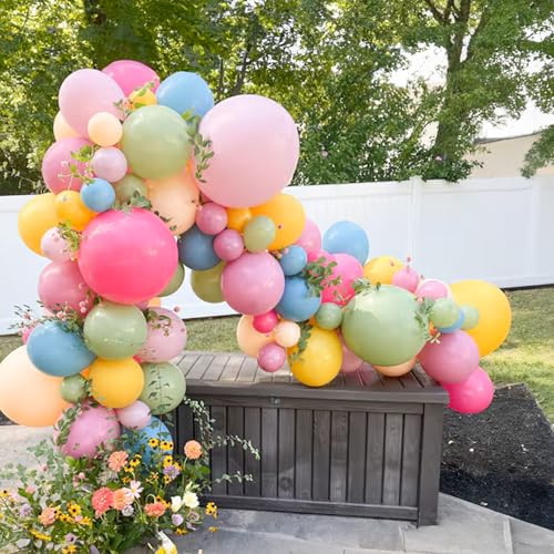 Image of Spring Balloons Garland Arch Kit, 122Pcs Flower Pink Green Yellow Balloons, Purple Blue Hot Pink Beige Balloons For Boho Modern Wildflower Shower Baby In Bloom Birthday Spring Garden Party Decorations