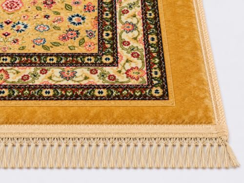 Image of Janamaz Prayer Mat Turkey Soft Velvet | Namaz Mat, Janimaz Namaz Aasan, Islamic Prayer Rug for Salah | 70x110 CM (Printed Gold)