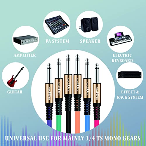 Augioth Guitar Cable 3 Ft 6 Color Pack, Stage Electric Instrument Bass Cable Amp Cord 1/4 Straight To Straight #TOP3