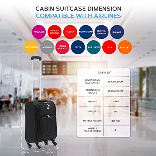 Flight Knight Lightweight 4 Wheel 800D Soft Case Suitcase Robust Anti Crack Cabin Carry On Hand Luggage Approved for Over 100 Airlines Including easyJet, BA & Many More!