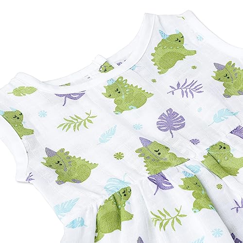 Image of The Boo Boo Club 100% Muslin Organic Cotton Button Frock for Baby Girls | Sleeveless A-line Dress /Frock | 12-18 M | Dinosaur Print