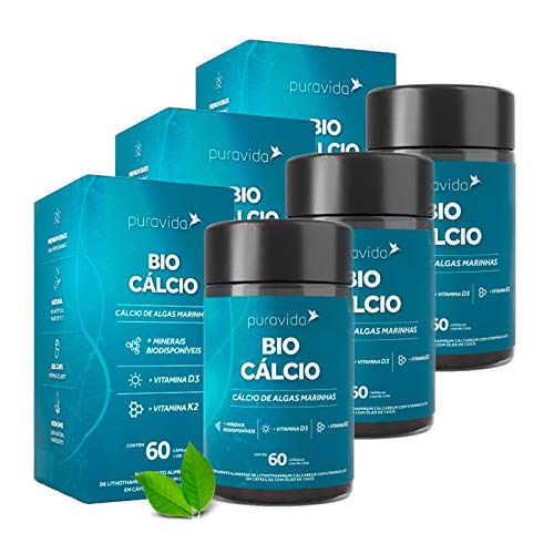 Bio Cálcio com Vitaminas D3 e K2-3 unidades de 60 Cápsulas - Puravida