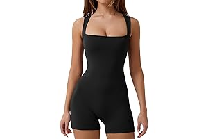 QINSEN: Women's Square Neck Biker Short Jumpsuit