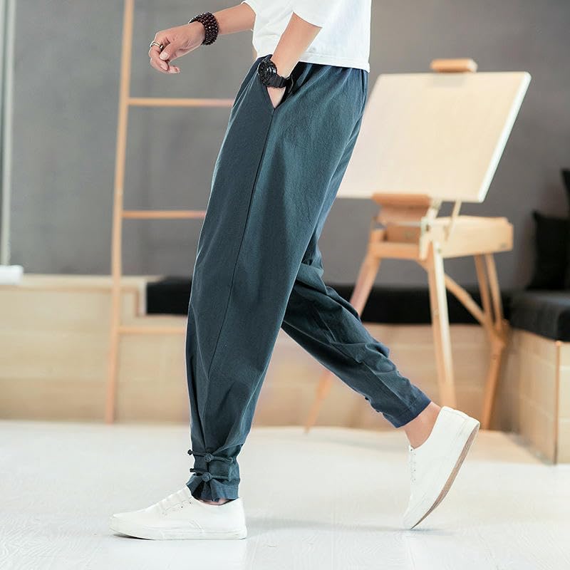 Pantalon décontracté style chinois homme coton lin ample léger - 7