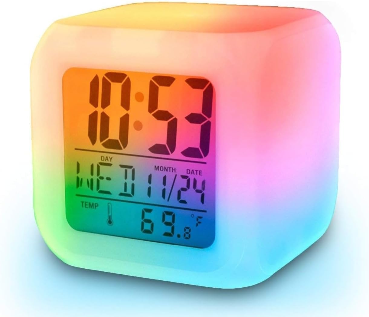 Digital Alarm Clock with Automatic 7 Color Changing Lighting Clock LED Display Date Temperature Digital Kids Clock Alarm for Kids Girls Boys