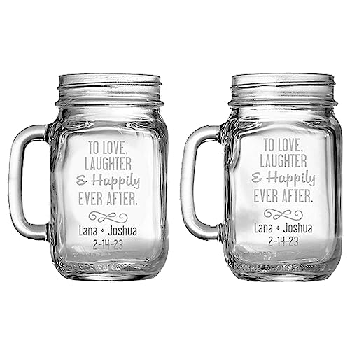 Let's Make Memories Personalized Happily Ever After Glass Mason Jars-Rustic Wedding Gift- Set of 2