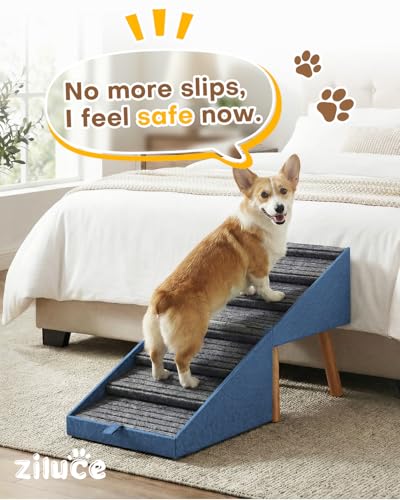 Image of Dog Ramp for Bed & Couch, Dog Stairs 21.06 inches High for Large /Medium /Small Doggie, Foldable 2 in 1 Wooden Pet Steps for Puppy Older and Injured Dogs, Split Ottoman Design, No-Slip Surface