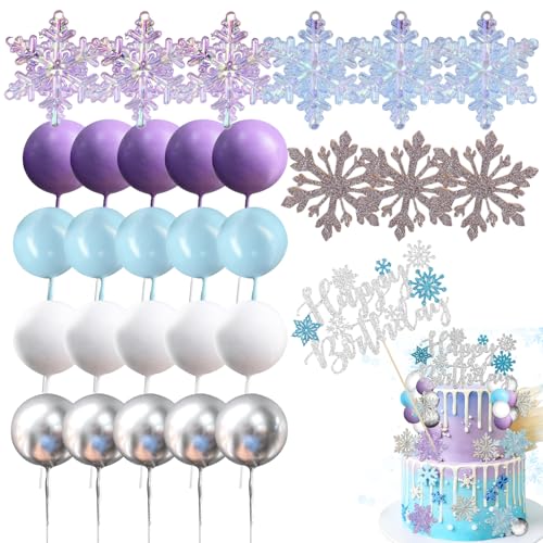 Frozen Cake Toppers Elsa Cake Decorations Snowflake Cake Decorations Princess Cake Toppers 28-Piece Set for Birthday Celebrations Multiple Colours and Sizes