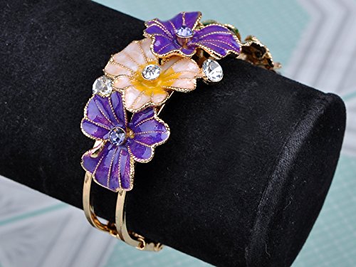 Alilang S0417 Multicolor Hand-Painted Enamel Floral Flower Gold Tone Bangle Cuff Bracelet thumb #1