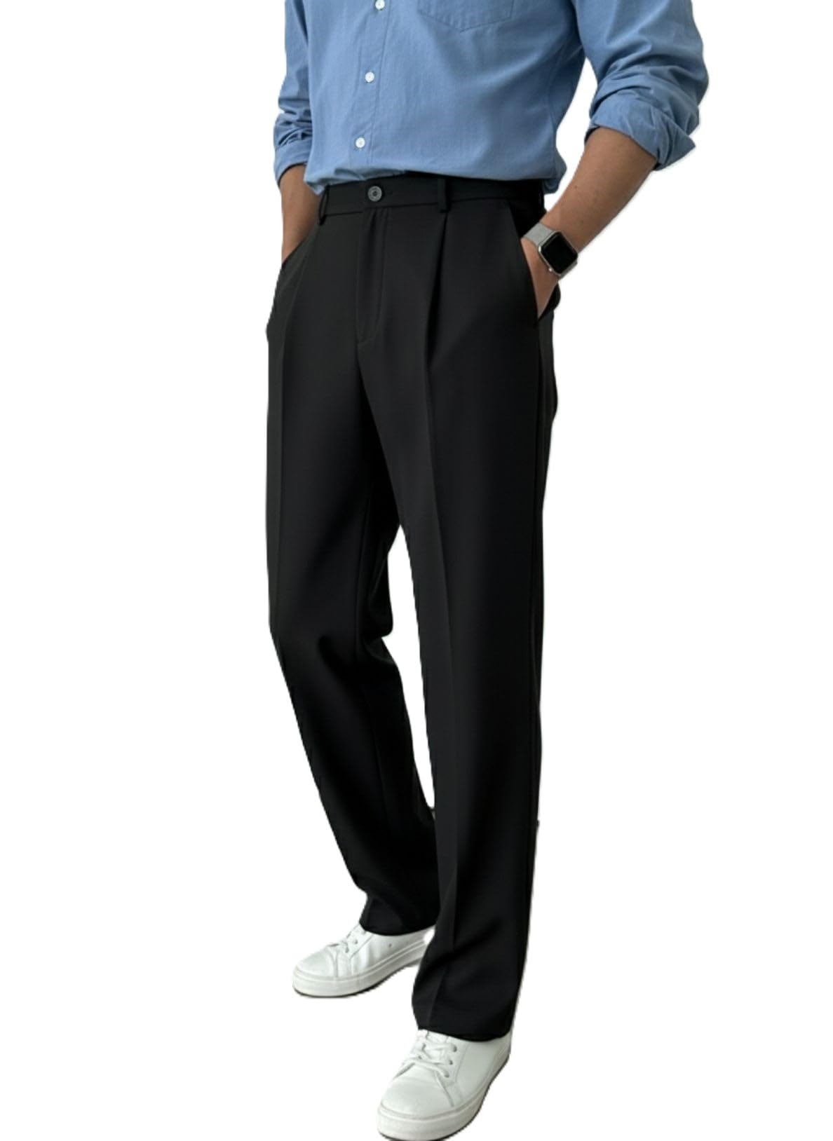 indiclub Men's Pleated Dress Trousers, High Waist, Straight Leg, Business Casual Pants-picture-13