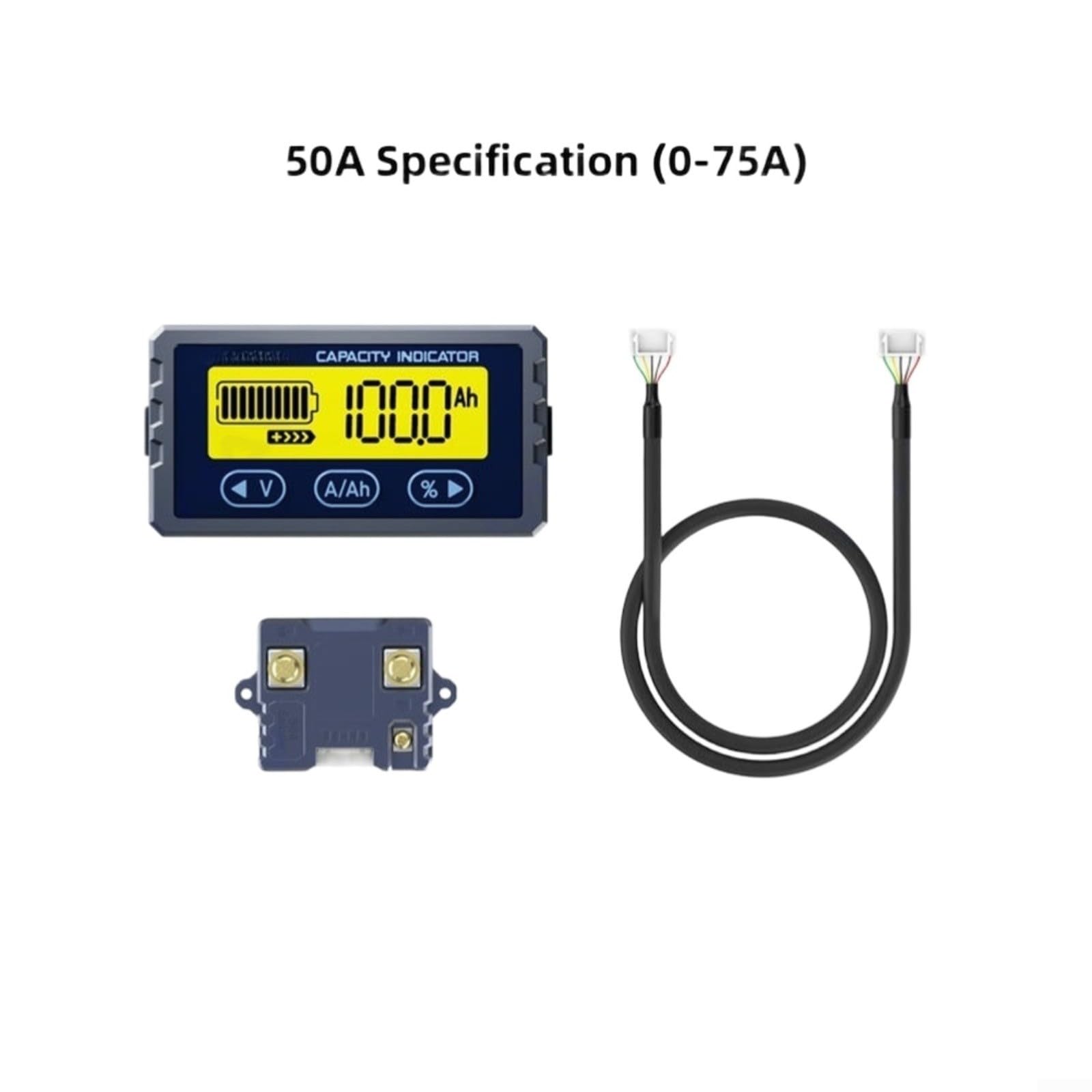Voltímetro de litio Coulomb Contador 8-120V 0-150A Precisión ± 1,0% Tiempo Real Monitor para Vehículos Eléctricos Resistente al Agua Aluminio