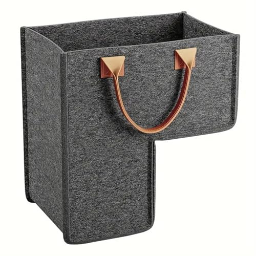 25x42x42cm 階段用ステップバスケット 折りたたみ式 L字型階段バスケットオーガナイザー ハンドル付き階段バスケット フェルト付き + PUレザー階段ステップオーガナイザー 階段収納ボックス ホームアパート用