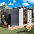 IRONCK 10x8FT Storage Shed, Outdoor Tool Shed with Lockable Doors and Breathable Vent, Outside Metal Garden Storage for Poolside, Backyard, Patio, Dark Blue