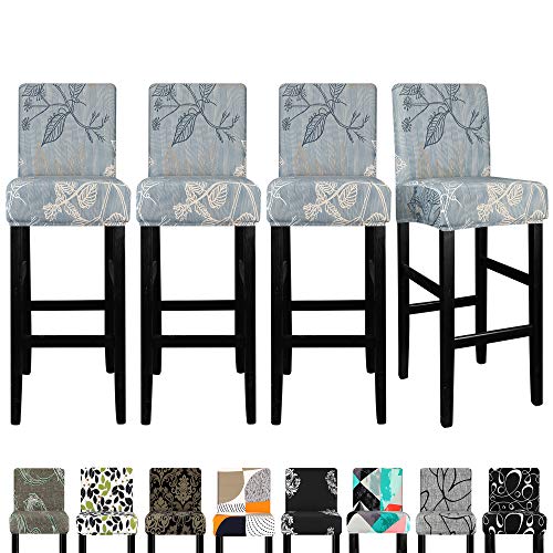 Image of Lellen Bar Stool Chair Covers Set of 4，Jacquard Bar Stool Cover Barstool Covers Slipcovers Stretch Bar Stool Covers with Backs Bar Stool Protector Covers for Kitchen Dining Room Counter Island