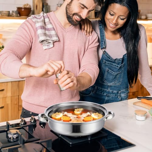 Housoutil Stainless Steel 4 Tier Steamer, 28cm Vegetable Steamer Pot with Lid, Induction Hob Saucepan for Vegetable Dumpling, Work with Gas, Electric, Grill Stove Top - Image 2