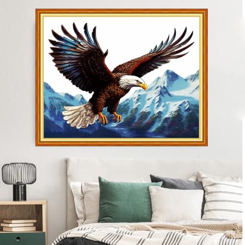 Image of Dimxvean Stamped Cross Stitch Kits,Cross Stitch Kits for Adults Beginners,Embroidery Kits Full Range of Cross Stitch Stamped Kits Needlepoint Kits Cross Stitch Patterns-Eagle Mountain 16x20 inch