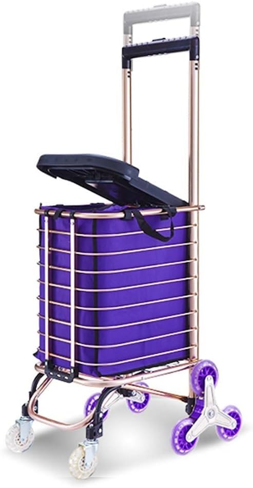 Trolley para escaleras con 8 ruedas/Asiento/Bolsa de 30 L Ligero con estructura de aleación de aluminio para mercado y compras miniatura 1