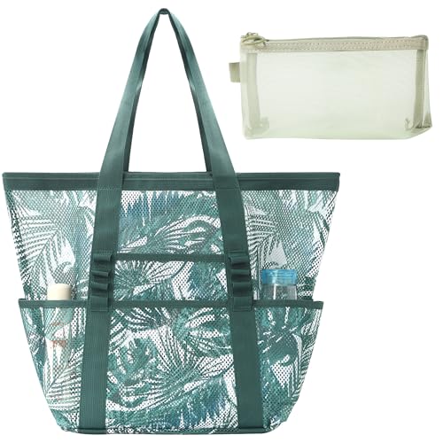 bolsa de playa verde tropical para mujer bolsa de playa impermeable con cremallera y bolsillo bolsa de la compra reutilizable para mujer bolsas de viaje