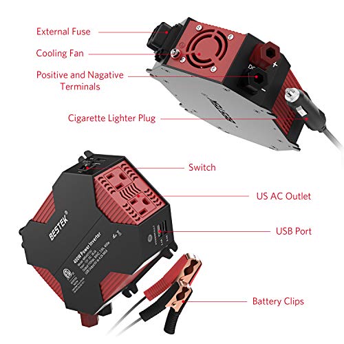 BESTEK 400W Car Power Inverter DC 12V to AC 110V Car Adapter with 5A 4 USB Charging Ports