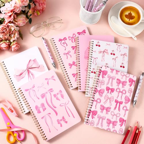 Image of Resurhang 6 Pack Bow Spiral Notebooks 5.8 x 8.3 Inches | Coquette Bow with Bow Pens, Ruled for School Office, Coquette Preppy Aesthetic Back to School Supplies for Girls